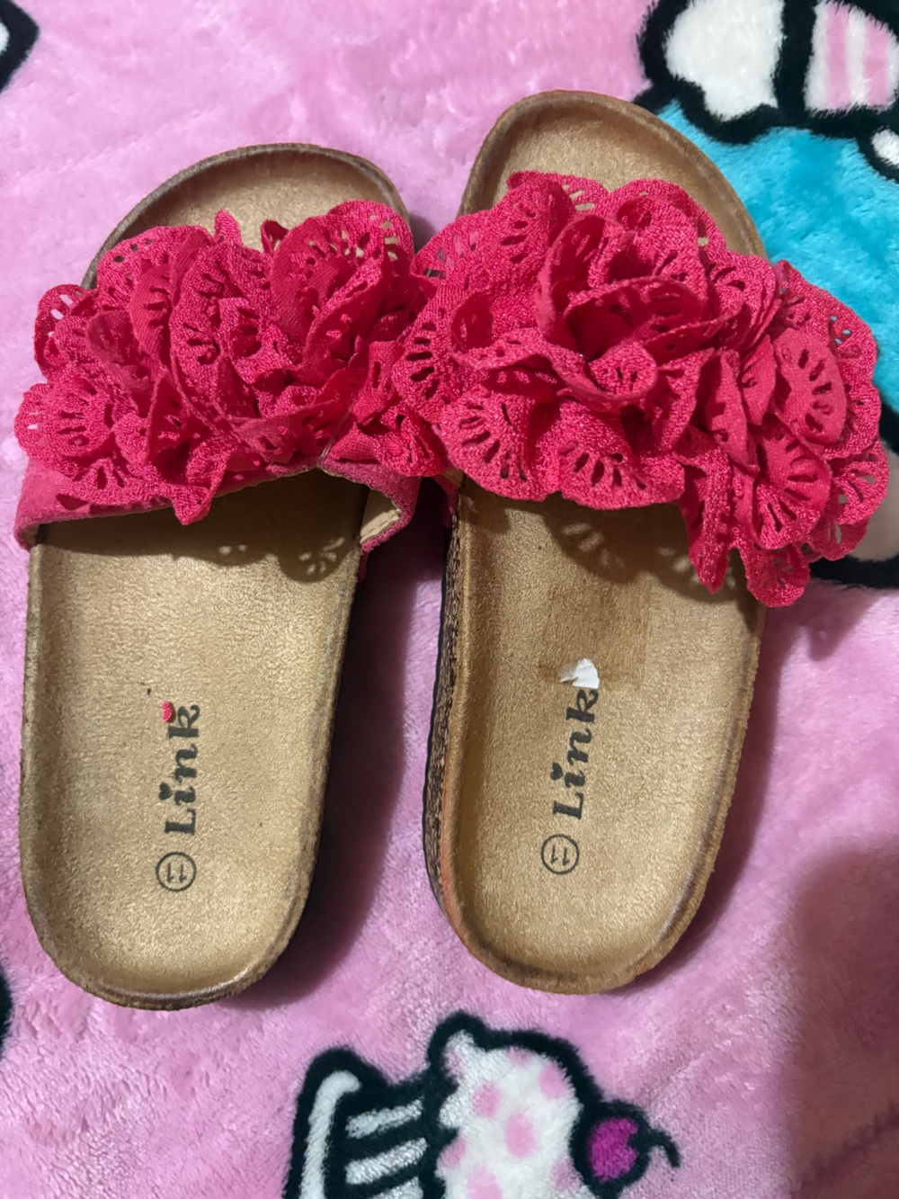 Link Girls Red Floral Slide Sandals